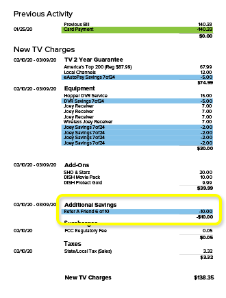 example bill with credits rolling off