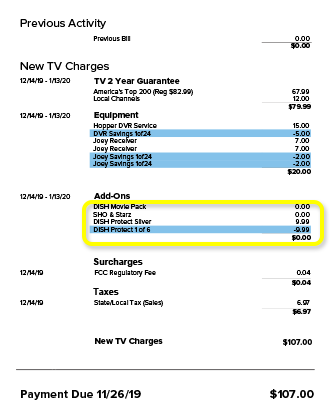 example bill with charges rolling to pay