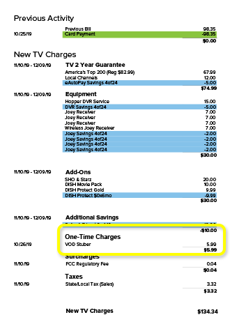 example bill with a one-time fee