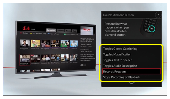 On-screen pop-up showing options available for customizable button function