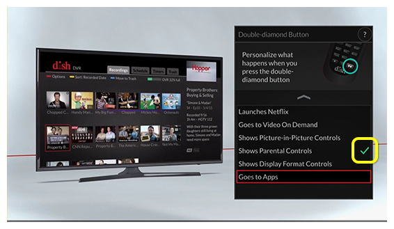 Checkmark showing which customizable button function was selected