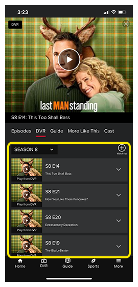 list of available episodes of selected program