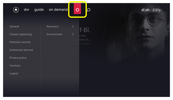 Settings icon in Android TV app