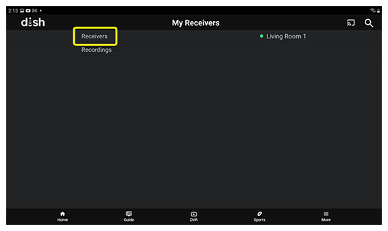 Receivers option on the My Receivers menu