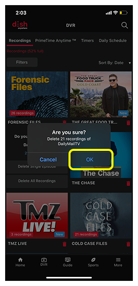 Confirmation prompt to delete all recordings