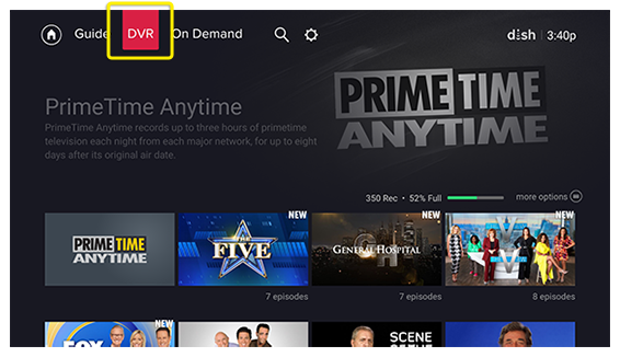 DVR menu in DISH Anywhere Fire TV app