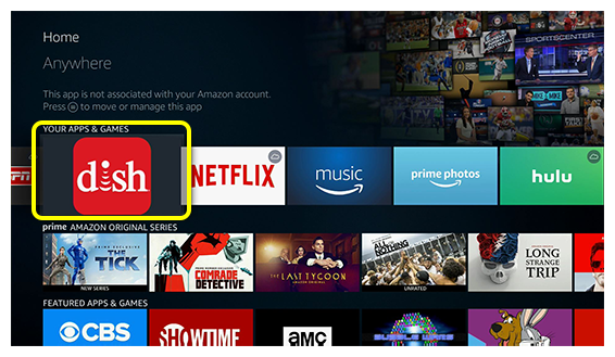 DISH Anywhere app on Android TV home screen