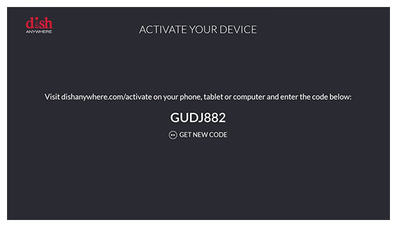 Activation code in DISH Anywhere app on Android TV screen