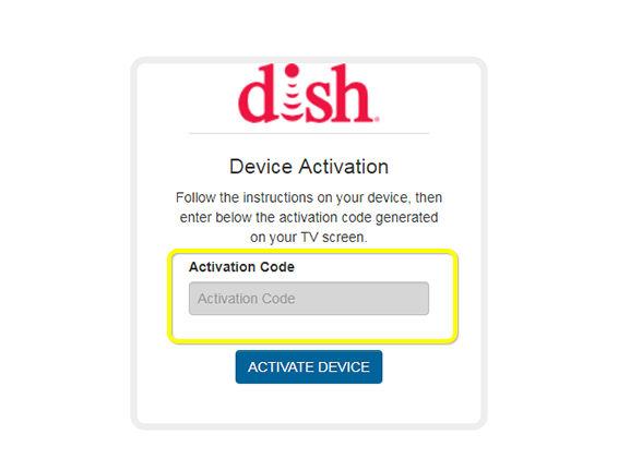 Activation Code field on DISH Device Activation web form