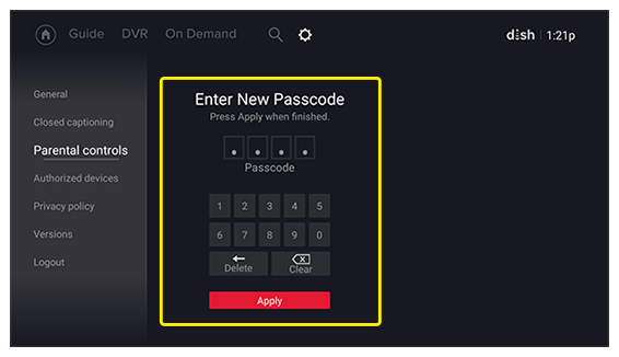 Four-digit passcode entry on TV screen