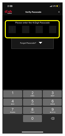 Numeric keyboard to enter four digits for current passcode