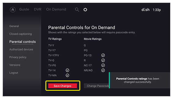 Save Changes button on Fire TV Screen