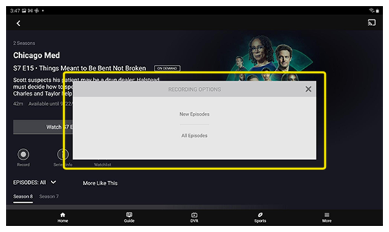 Options to select new episodes or all episodes