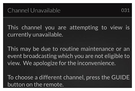 error 031 message: channel unavailable
