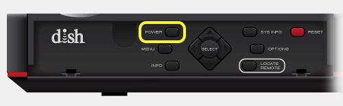 Power button behind front panel of a Hopper receiver