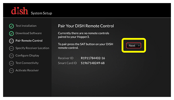 Pair Your Remote screen with Next button