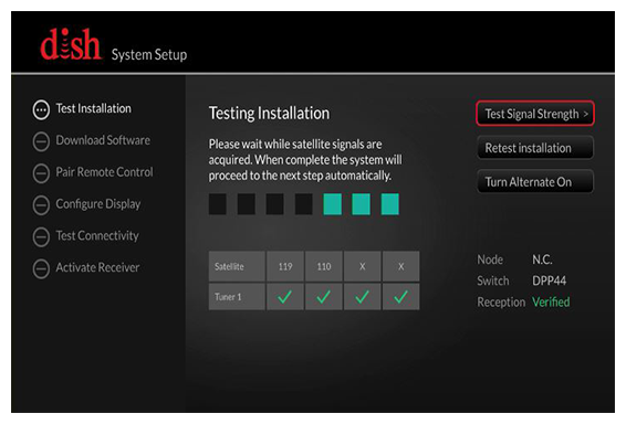 System setup screen with progress bar