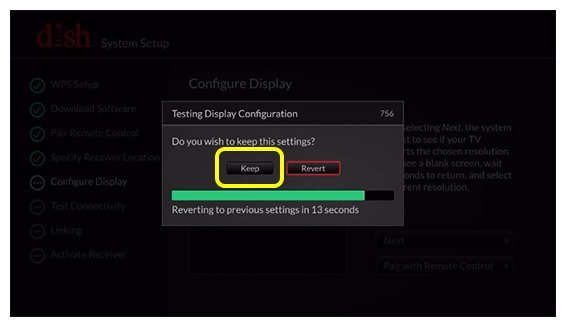 Testing display configuration pop-up with Keep button