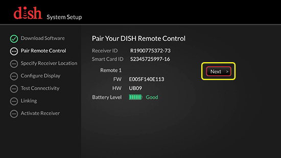Pair Your Remote screen with Next button