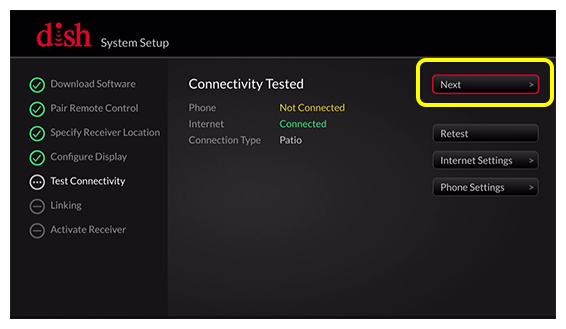 Wired Joey connection test completed with Next button