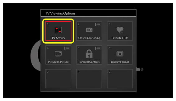 TV Activity menu with list of all tuners