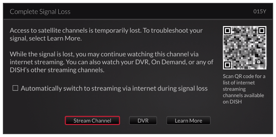 Error popup 015Y: Signal lost, stream channels from internet