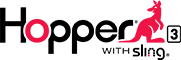Hopper 3 logo - Hopper with red kangaroo and the number 3 in a rounded square