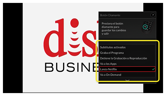 Opciones disponibles para la función del botón personalizable que se muestran en la ventana emergente en pantalla