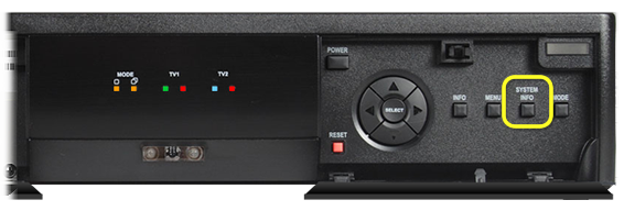 System Info button on front panel of receiver
