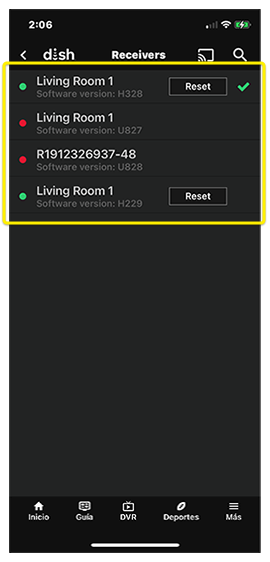 Lista de receptores disponibles
