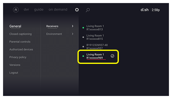 Lista de receptores de DISH disponibles en la pantalla de Fire TV