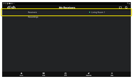 Opción de menú Receptor