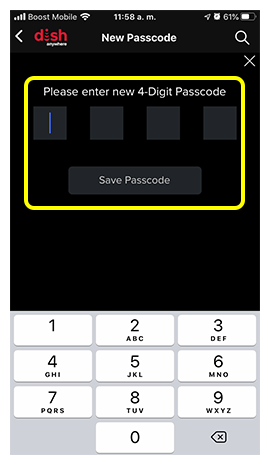 Teclado numérico para ingresar cuatro dígitos para el nuevo código de acceso