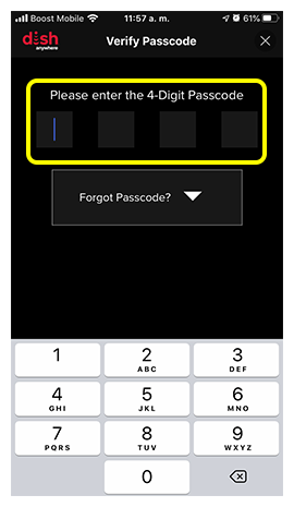 Teclado numérico para ingresar cuatro dígitos para el código de acceso actual