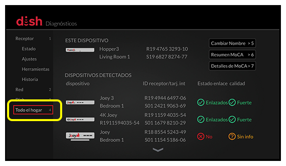 pantalla de diagnósticos