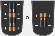 Compartimentos de baterías con 4 pilas AAA hacia abajo o 2 pilas AA hacia arriba