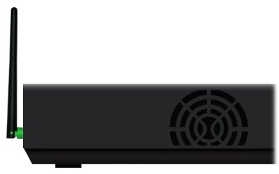 Remote antenna with green base plugged into back of receiver