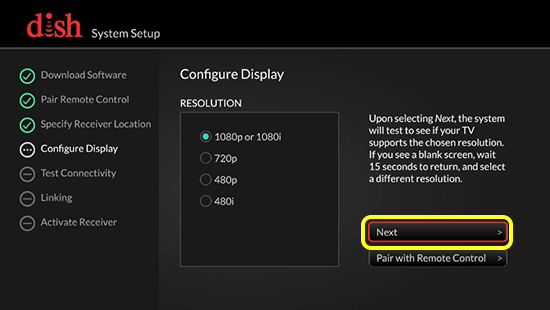 Pantalla de configuración del sistema con lista de opciones de resolución