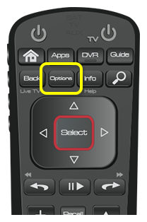 Botón Options en el control remoto 52.0
