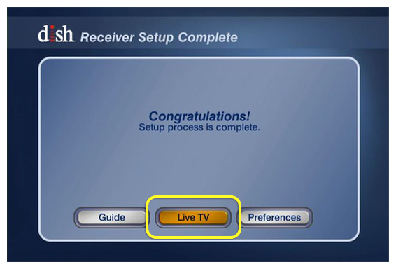 System setup screen with Live TV button