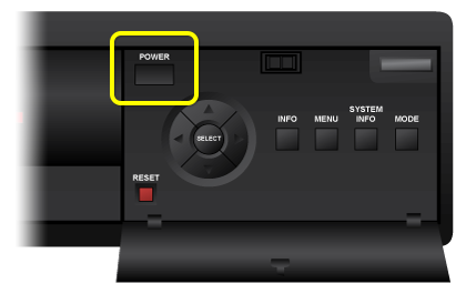 Botón de encendido en la parte delantera del front panel of ViP receiver